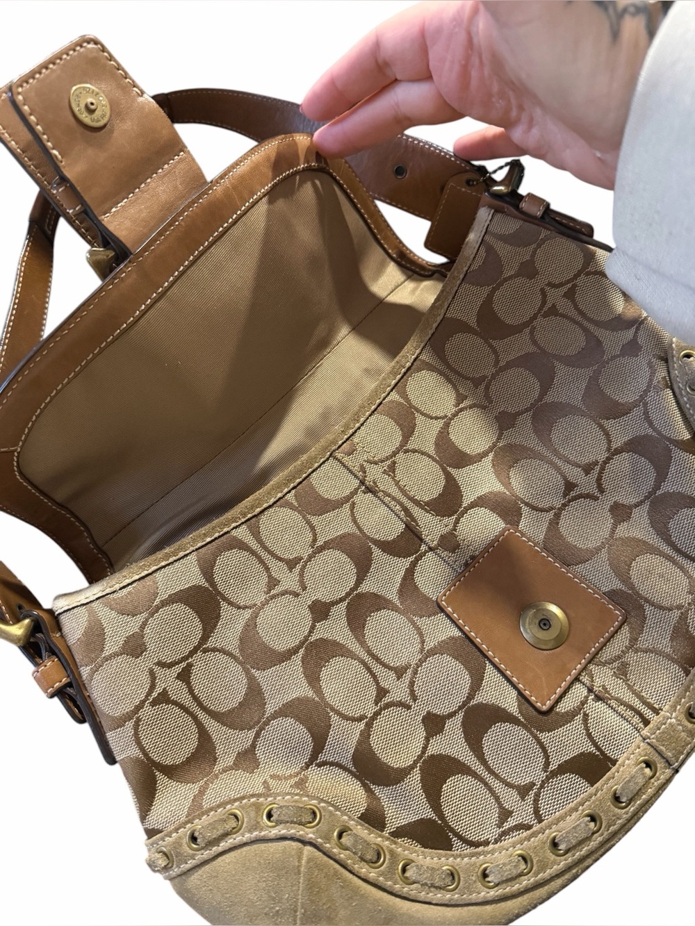 💗Vintage 2006 COACH Signature C Suede Hobo Bag Purse 90s Y2K VTG Aesthetic Large - Picture 6 of 10